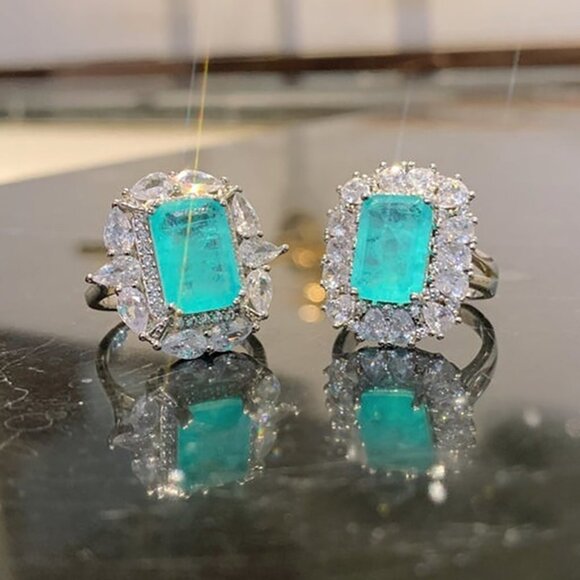 🔥 925 Silver Exclusive Blue Emerald Cut Cubic Zirconia Ring, FB16FA1064 - Picture 6 of 7